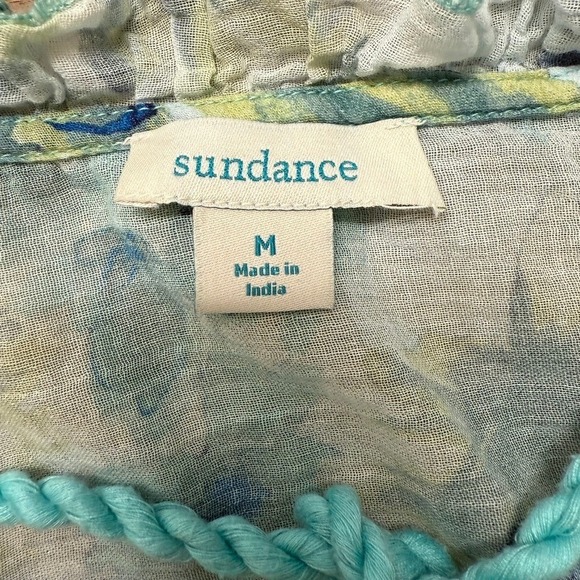 Sundance Floral Dress Sz M Teal Blue Tiered Tassel Tie Cotton Boho Loose Fit - Picture 4 of 8